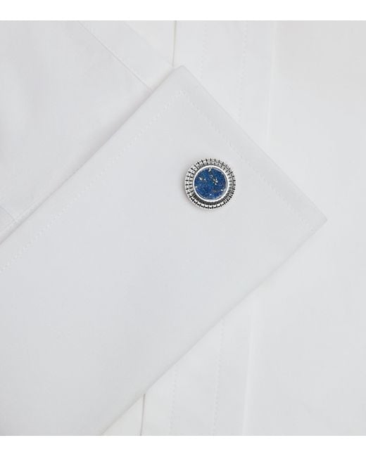 Dunhill White Rhodium-Plated And Sodalite Hobnail Cufflinks for men