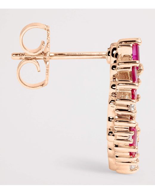 Suzanne Kalan White Diamond And Ruby Frenzy Spiral Earrings