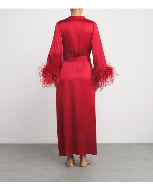 Gilda & Pearl Red Silk-Ostrich Feather Long Robe