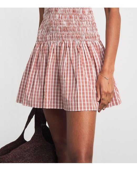 Faithfull The Brand Pink Cotton Shirred Palomar Mini Dress