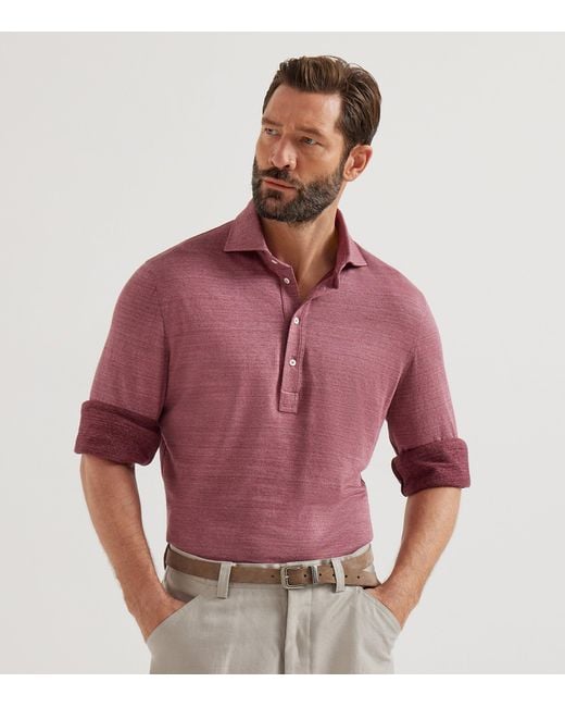 Brunello Cucinelli Pink Linen-Cotton Jersey Polo Shirt for men