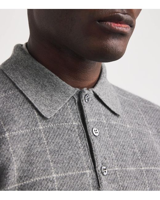 Ralph Lauren Gray Cashmere Check Polo Shirt for men