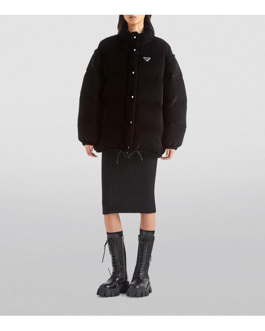 Prada Blue Velvet Convertible Down Jacket
