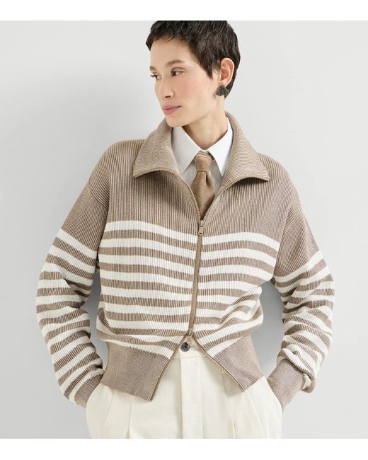 Brunello Cucinelli Multicolor Rib-Knit Stripe Cardigan