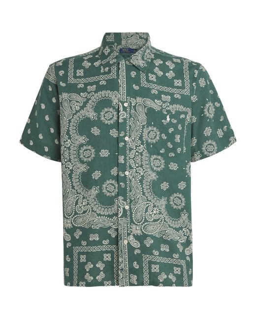 Polo Ralph Lauren Green Linen-Cotton Bandana-Print Short-Sleeve Shirt for men