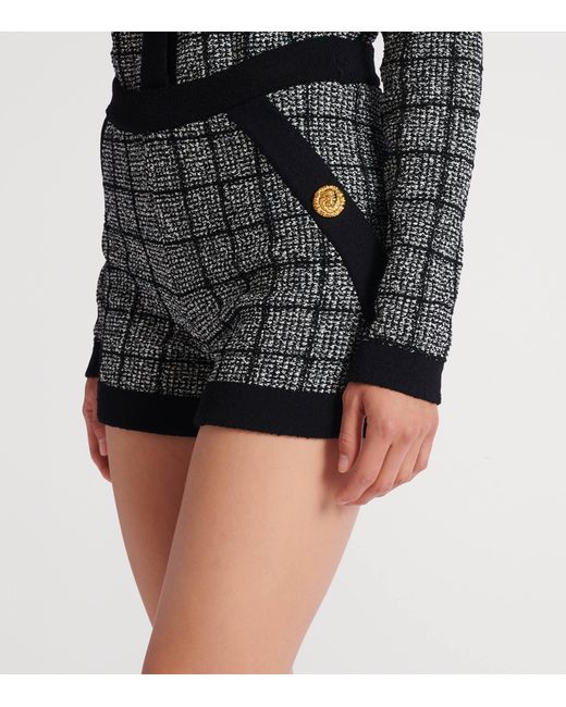 Balmain Black Tweed Check Shorts