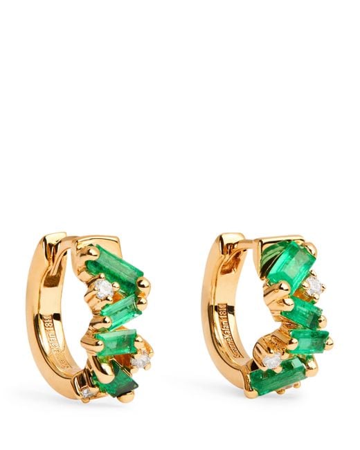 Suzanne Kalan Green Diamond And Emerald Frenzy Huggie Earrings