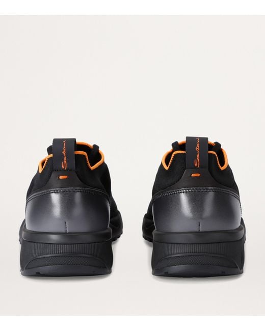 Santoni Black Technical-Knit Runner Sneakers