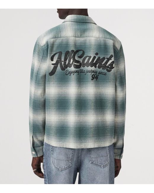 AllSaints Blue Organic Cotton Check Polanco Overshirt for men