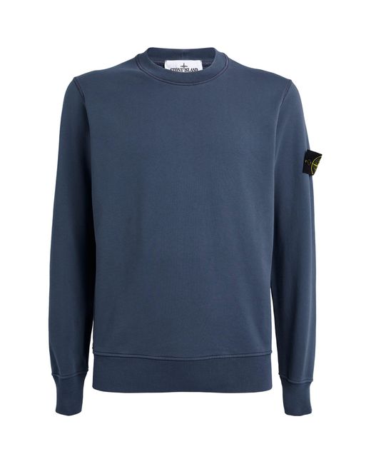 Stone Island Blue Cotton Fleece Compass Logo Sweatshirt for men