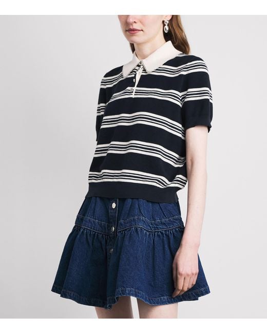 Maje Blue Embellished Stripe Polo Shirt