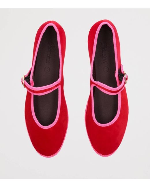 Flabelus Red Velvet Aurelie Mary Jane Flats