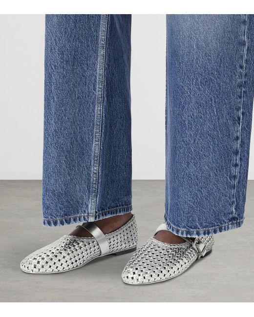 AllSaints White Woven Leather Sabine Ballet Flats