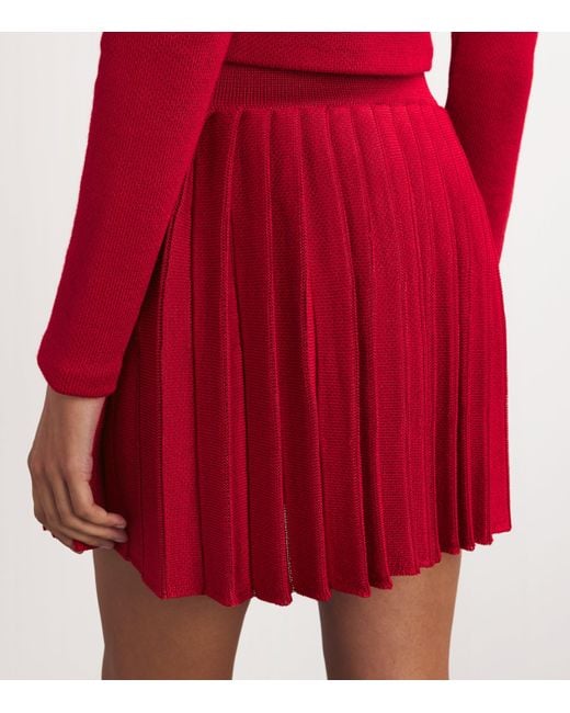 Self-Portrait Red Knitted Pleated Mini Skirt