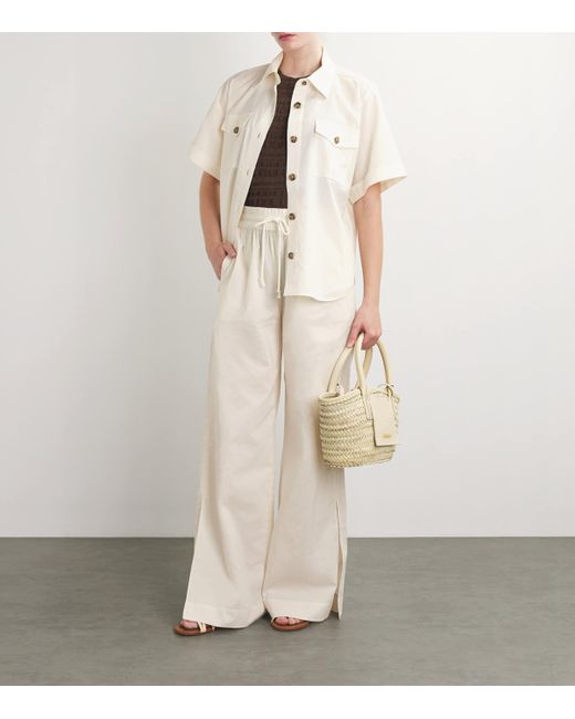 FRAME White Cotton-Linen-Blend Wide-Leg Trousers