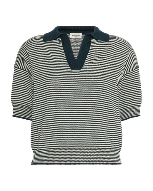 Weekend by Maxmara Blue Cotton Stripe Short-Sleeve Sweater