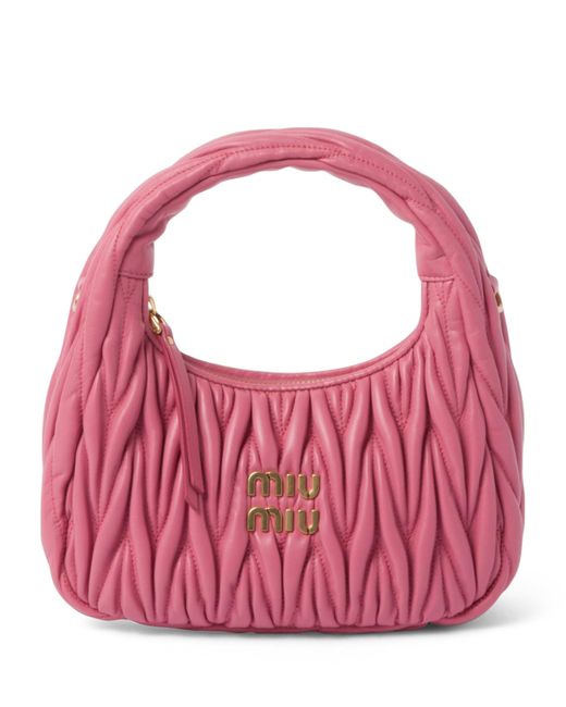 Miu Miu Pink Small Matelassé Leather Wander Top-Handle Bag