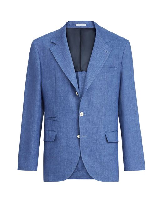 Brunello Cucinelli Blue Linen Single-Breasted Blazer for men