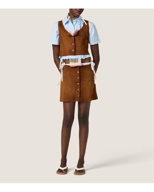 Miu Miu Brown Waxed Suede Mini Skirt