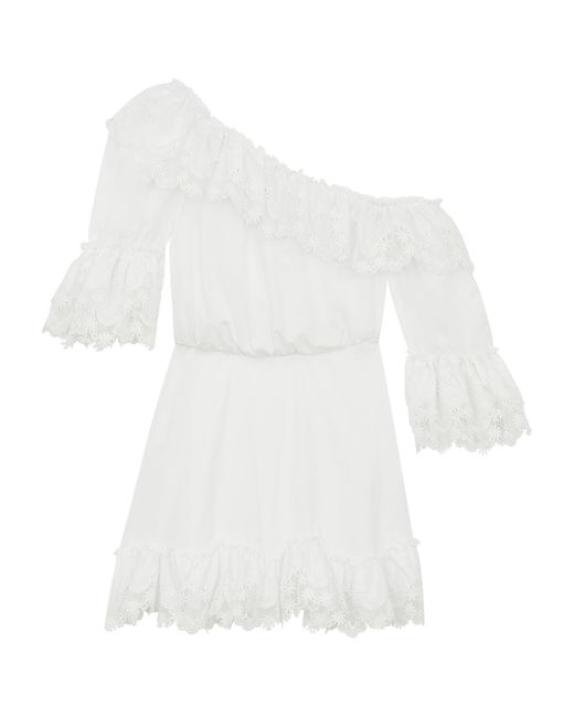 Saint Laurent White Cotton One-Shoulder Mini Dress