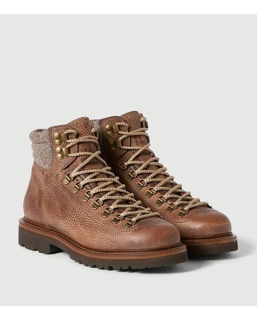 Brunello Cucinelli Brown Leather Ankle Boots for men