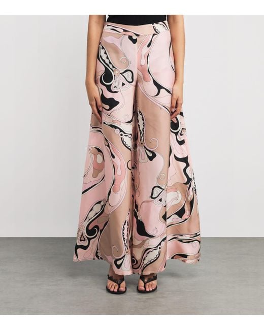 Emilio Pucci Pink Silk Twill Orchidee Print Trousers