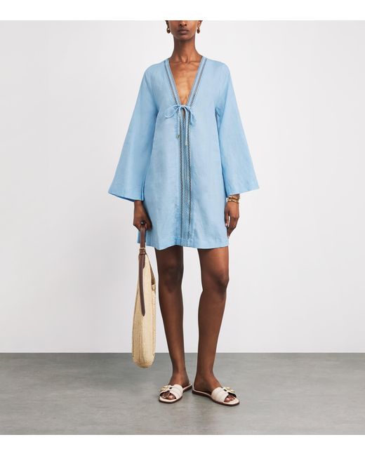 Heidi Klein Blue Linen Ponza Mini Kaftan