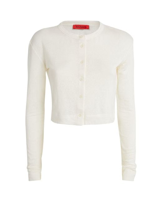 MAX&Co. White Linen Cropped Cardigan