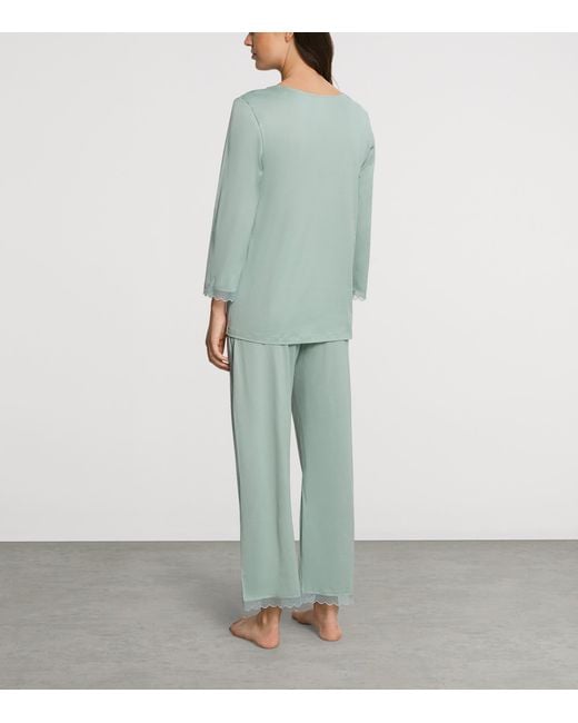 Hanro Green Cotton Long Inaya Pyjama Set