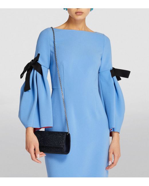 Judith Leiber Blue Satin Crystal-Embellished Perry Clutch Bag