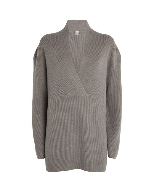 Totême  Gray Wool-cashmere V-neck Sweater