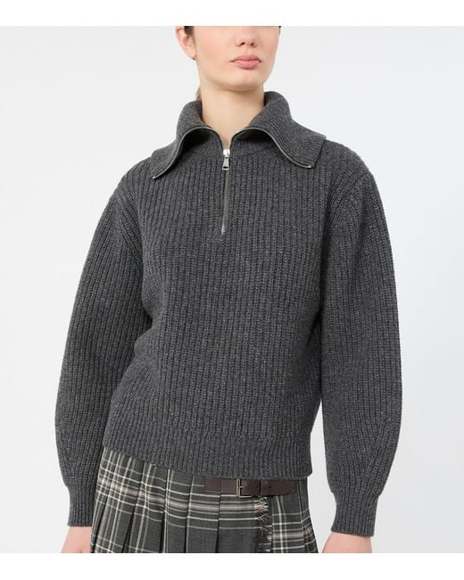 Weekend by Maxmara Gray Virgin-Wool Quarter-Zip Sweater