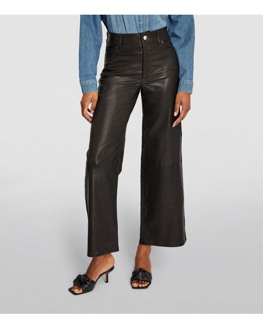 FRAME Black Leather Slim Crop Palazzo Trousers