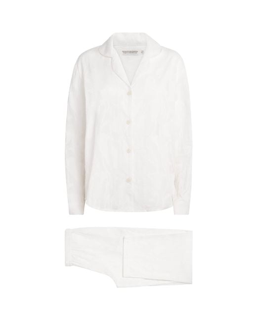 Desmond & Dempsey White Floral Jacquard Pyjama Set