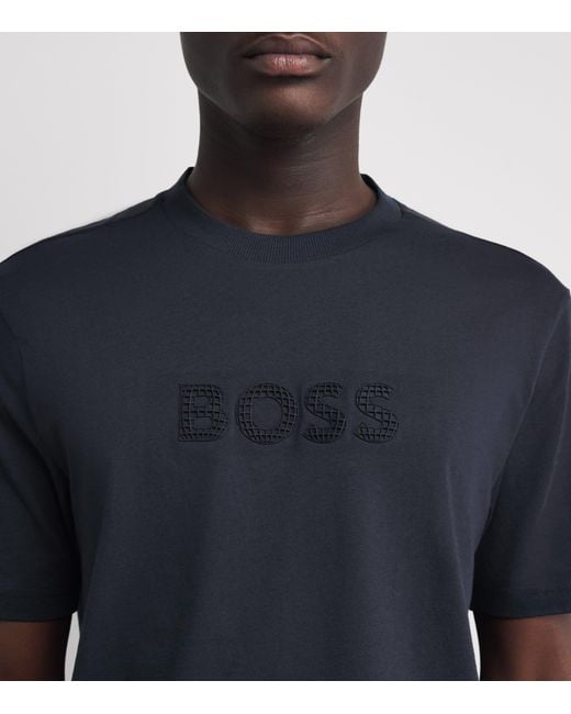 Boss Black Cotton Textured Logo T-Shirt for men