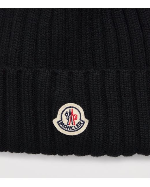 Moncler Black Virgin Wool Pom-Pom Beanie