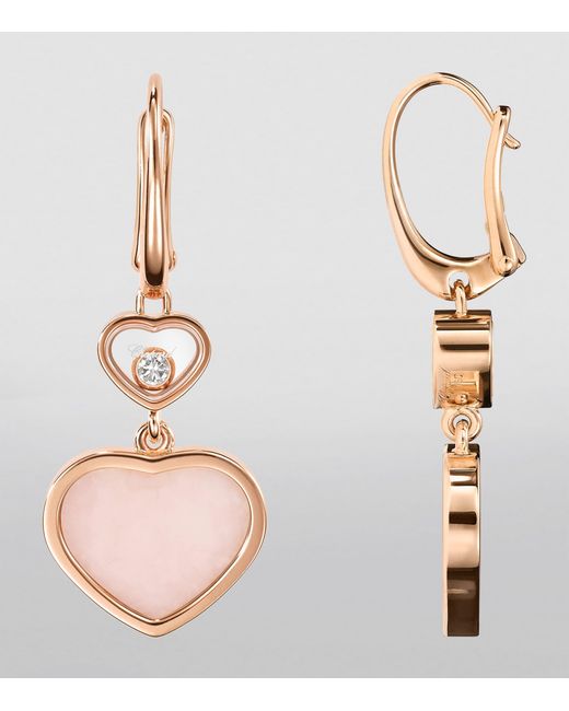 Chopard Pink Opal And Diamond Happy Hearts Earrings
