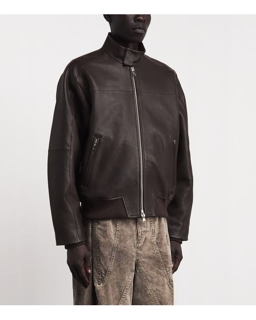 Won Hundred Black Leather Bomber Jacket for men