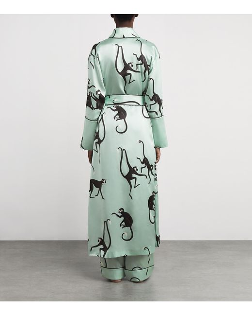 Olivia Von Halle Green Silk Monkey Print Capability Robe