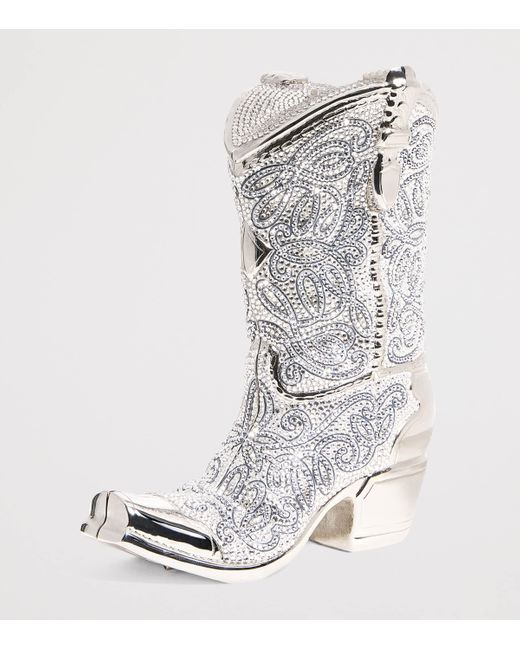 Judith Leiber White Crystal Cowboy Boot Austin Clutch Bag