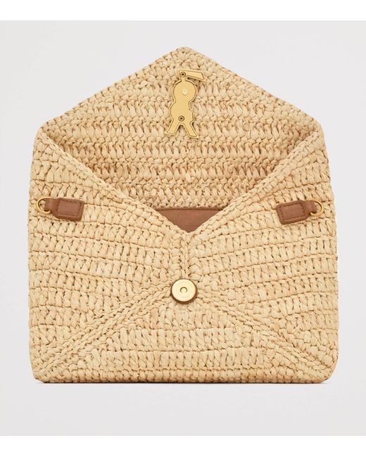 Saint Laurent White Raffia Cassandre Pouch On Chain