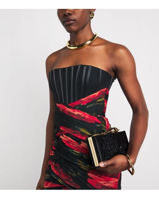 Carolina Herrera Red Silk Chiffon Floral Bustier Gown