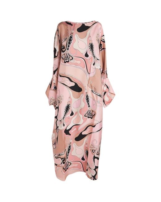 Emilio Pucci Pink Silk Orchidee Print Maxi Kaftan