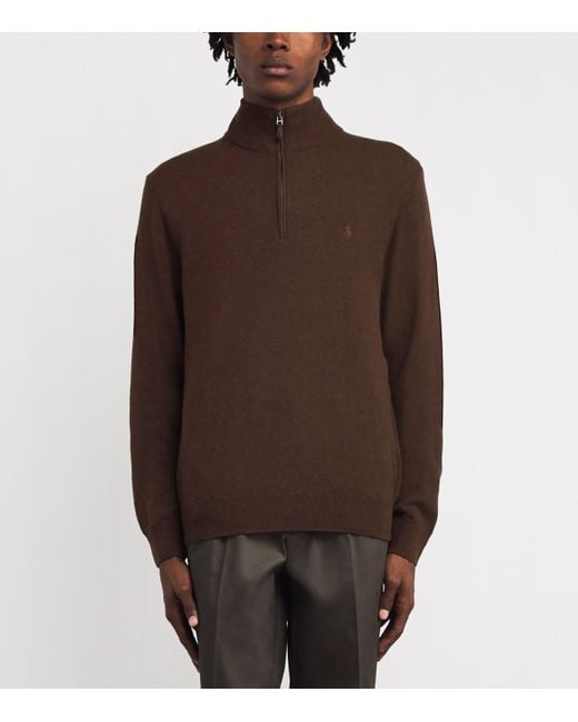 Polo Ralph Lauren Brown Merino Wool Lorelle Quarter-Zip Sweater for men
