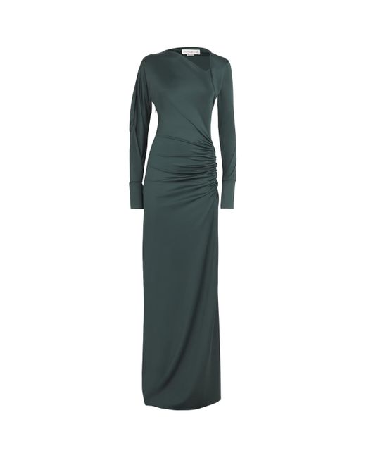 Victoria Beckham Green Slash-Neck Long-Sleeve Gown