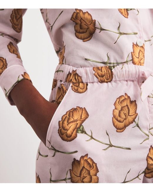 Desmond & Dempsey White Cotton Carnations Pyjama Set
