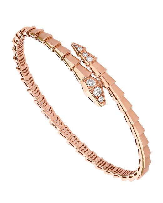 BVLGARI White Medium Rose And Diamond Serpenti Viper Bracelet