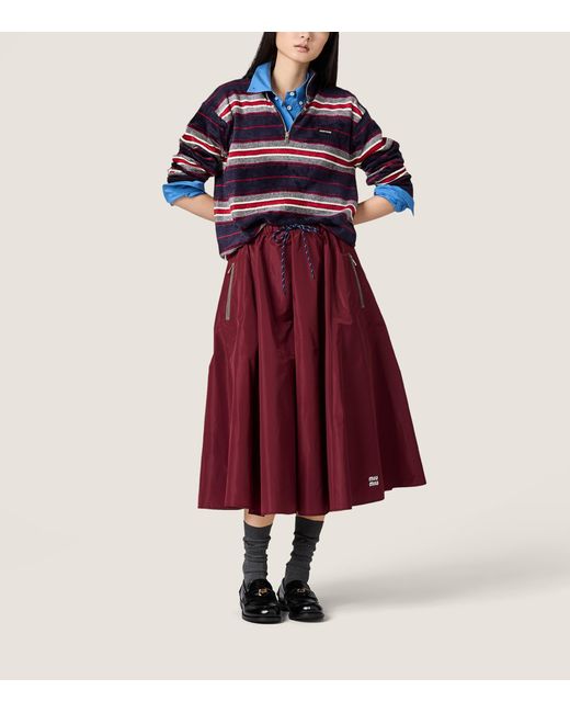 Miu Miu Red Technical Drawstring Midi Skirt