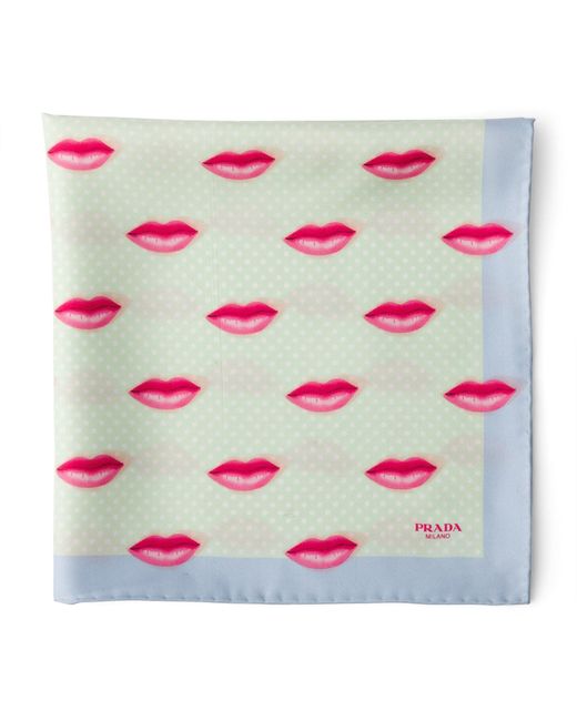 Prada Green Silk Twill Printed Scarf
