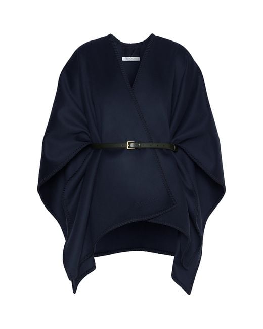 Max Mara Blue Virgin Wool Belted Blanket Coat